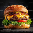 Juicy Cheeseburger with Bacon and Fresh Vegetables
