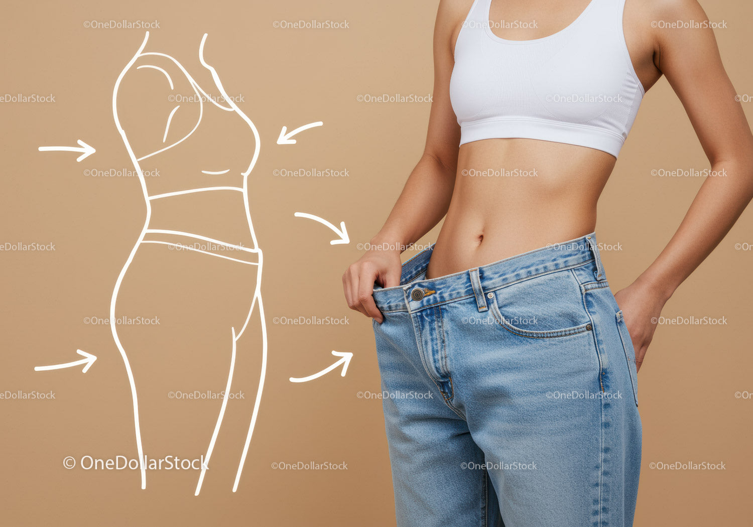 Female Body Measurement in Casual Fitness Outfit with Jeans