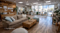 Modern Cozy Living Room with Scenic City View and Natural Light