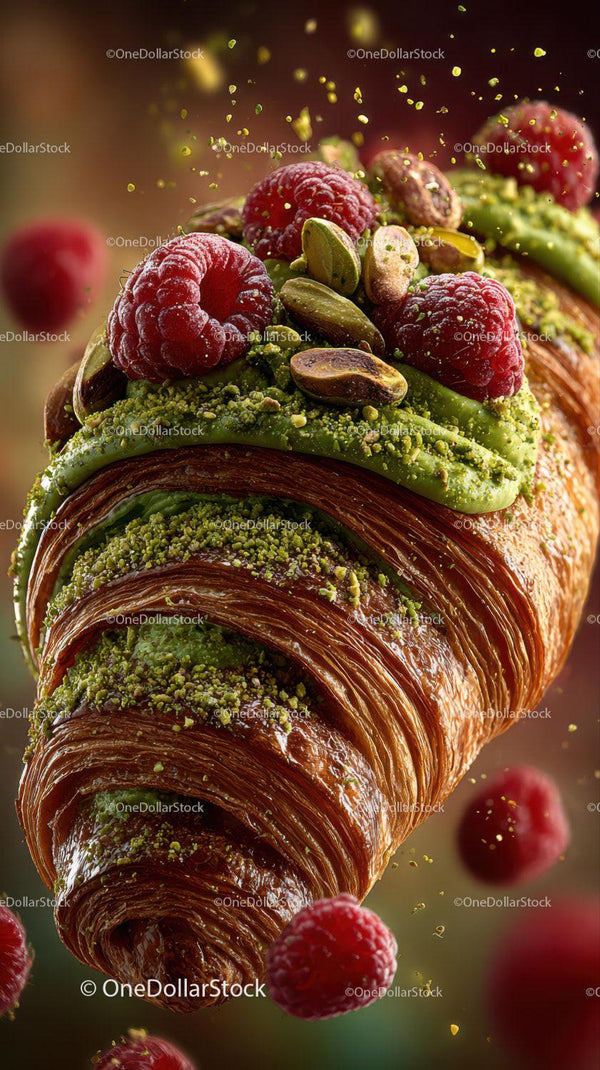 Gourmet Pistachio and Raspberry Croissant with Fruit Topping