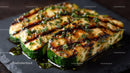 Grilled Zucchini Slices on Black Slate Plate with Char Marks
