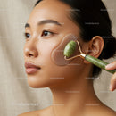 Asian Woman Using Jade Roller for Facial Skincare and Rejuvenation