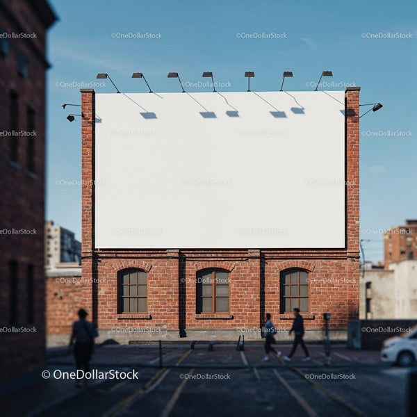 Blank billboard on brick building in urban setting JPG Mockup Image