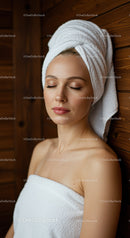 Relaxed Woman Enjoying Spa Treatment with Towel Wrap