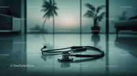 Stethoscope on the Floor in a Modern Medical Office with Plants