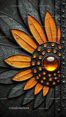 Elegant Decorative Sunflower Pattern with Orange Petals and Black Background