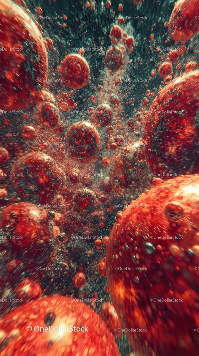 Red Bubbles and Effervescent Splash in Carbonated Drink
