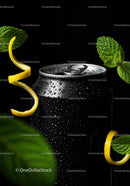 Refreshing Black Can with Mint Leaves and Lemon Peel