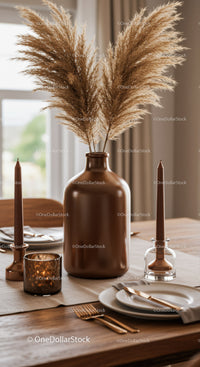 Elegant Dining Table Decor with Calming Pampas Grass Vase and Candles