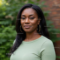 Calm young woman with natural makeup in outdoor setting