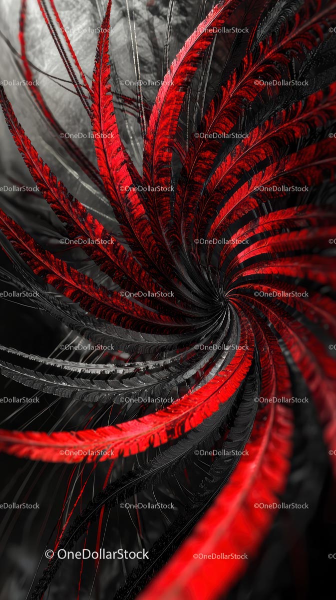 Vibrant Red and Black Abstract Feather Swirl for Digital Art