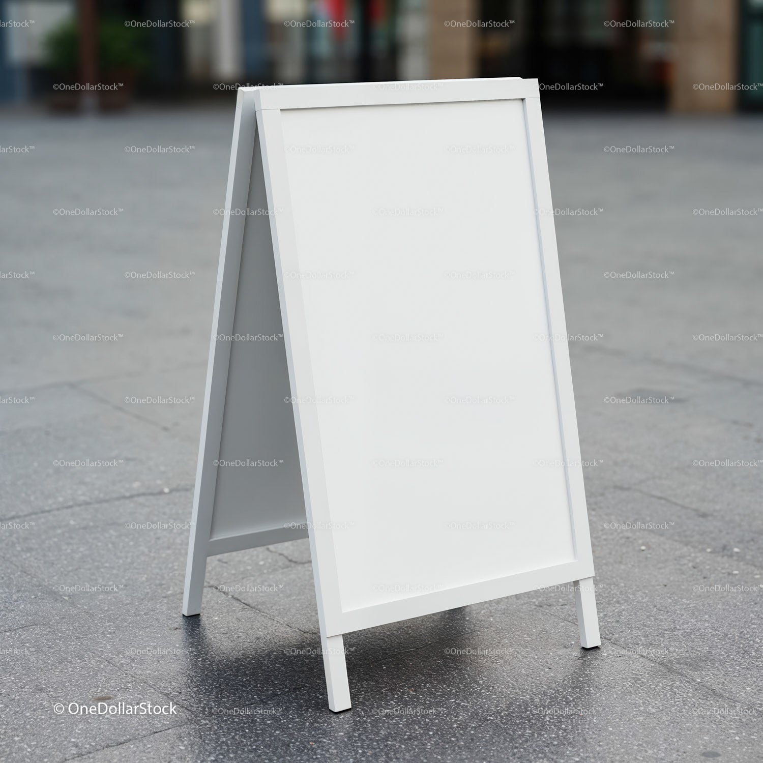 Blank White A-Frame Street Sign on Urban Pavement