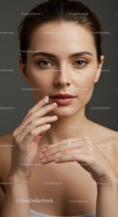 Close-Up of a Beautiful Woman with Clear Skincare Focus and Flawless Skin