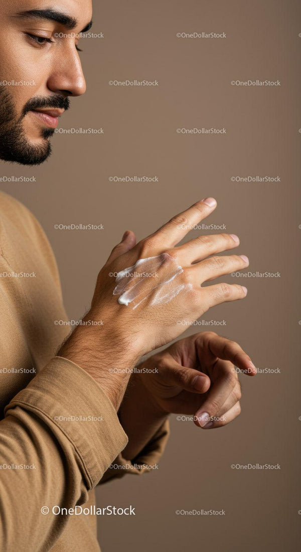 Male Applying Sunscreen Lotion in Close-Up for Skin Protection