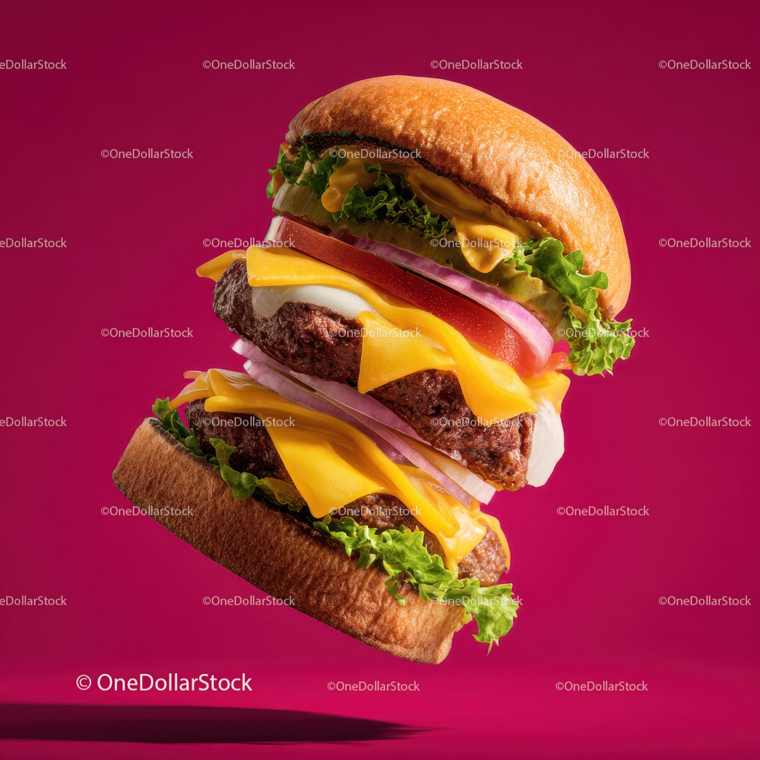 Gourmet Double Cheeseburgers with Fresh Vegetables and Melted Cheese