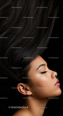 Profile of calm woman with flowing dark hair