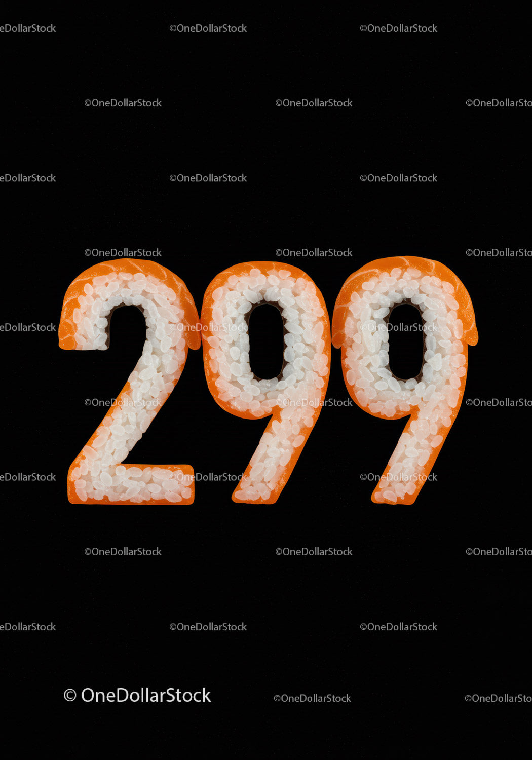 Number 299 Artfully Made from Sushi Ingredients on Black