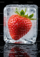 Fresh Strawberry Frozen Inside Clear Ice Cube