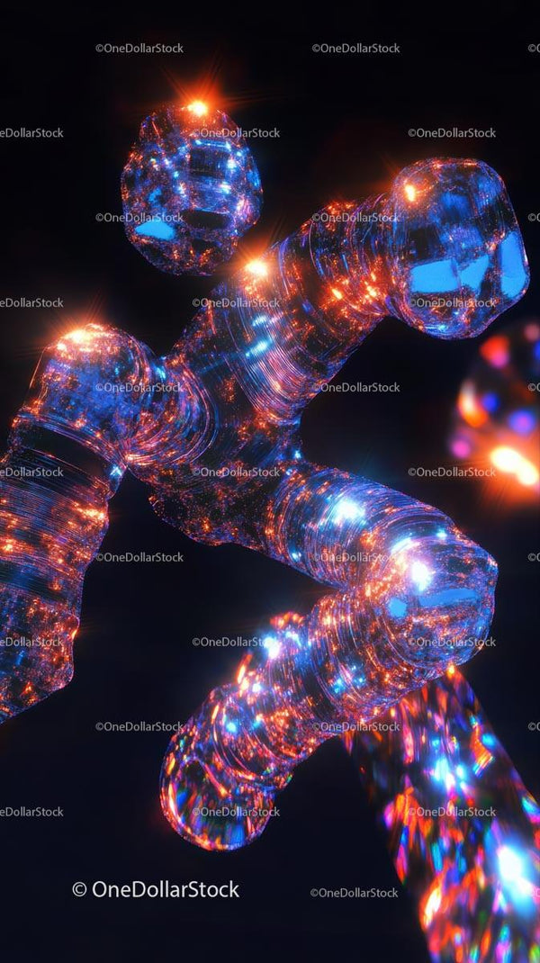 Futurystyczna świecąca nić DNA z neonowymi światłami na tle technologii