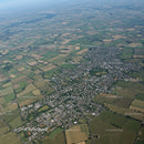 Aerial View of Green Fields and Urban Area with Country Landscape