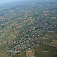 Aerial View of Green Fields and Urban Area with Country Landscape