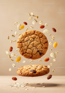 Oatmeal raisin cookies with scattered oats and dried fruits