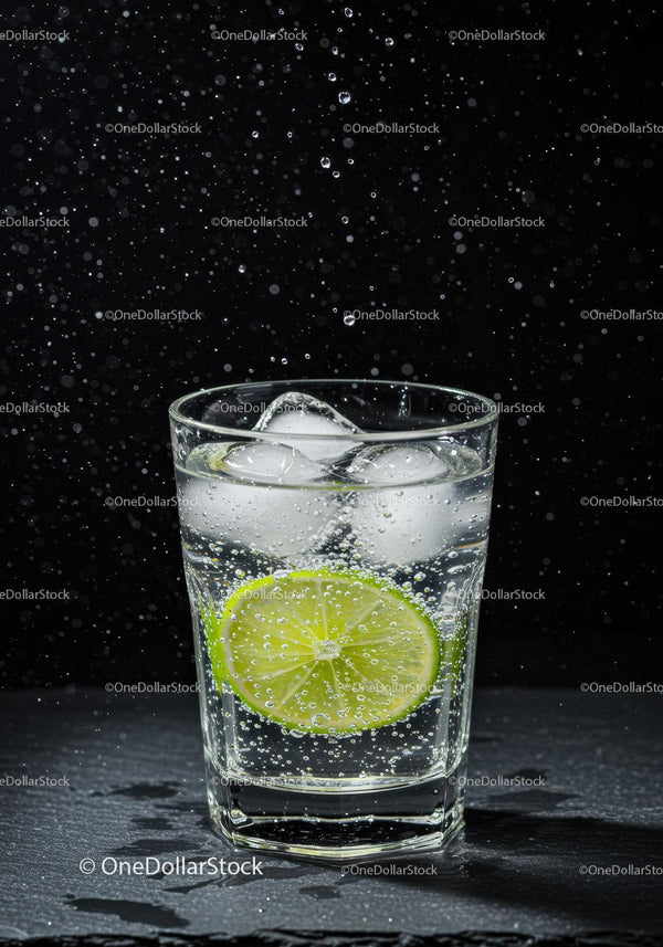 Refreshing Glass of Sparkling Water with Lime and Ice