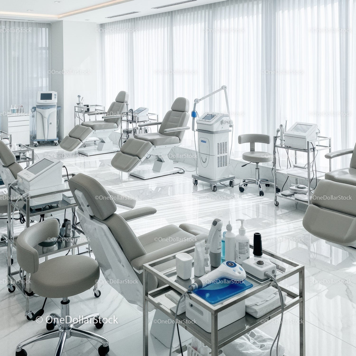 Modern Hospital Clinic with Medical Equipment and Patient Chairs