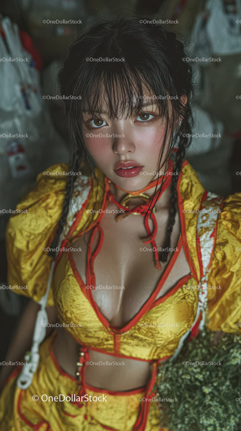 Vibrant Fashion Portrait of a Young Woman with Wet Hair