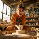 Joyful Woman Creating Handmade Pottery in Artistic Studio