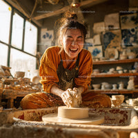 Joyful Woman Creating Handmade Pottery in Artistic Studio