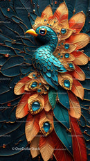 Intricate Peacock with Vibrant Blue and Gold Feathers in Artistic Detail