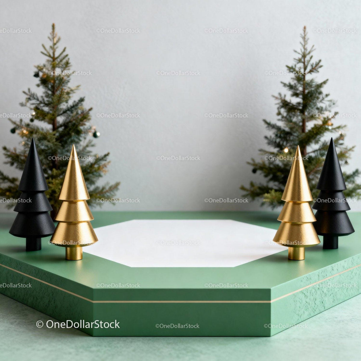 Minimalist Christmas Display with Modern Trees