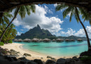 Tropical Overwater Bungalows with Mountain View and Palm Trees
