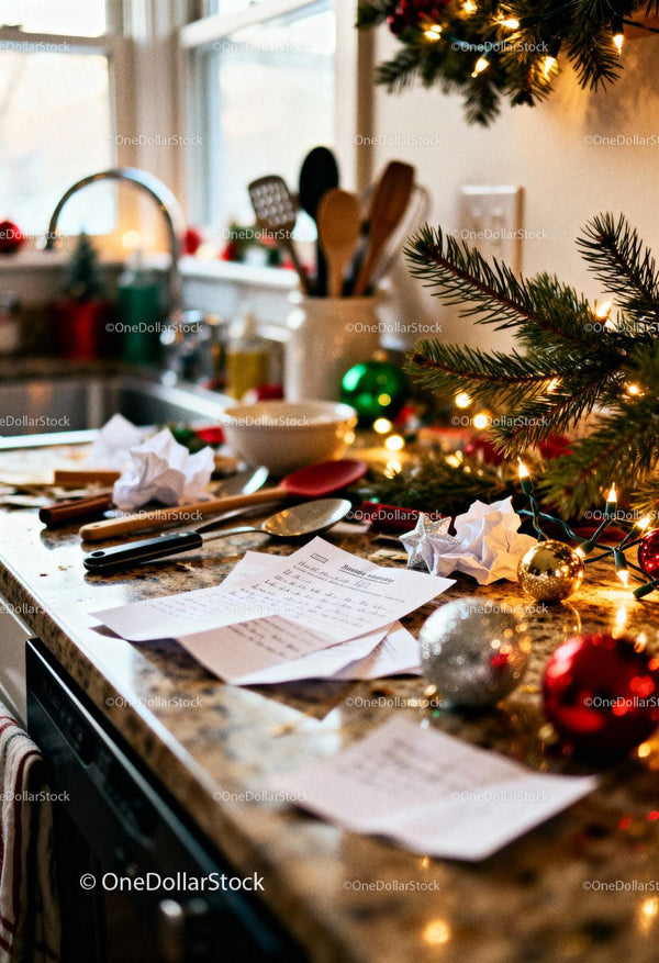 Festive Kitchen Counter with Christmas Baking Essentials