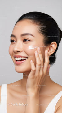 Young Woman Applying Skincare Moisturizer for Healthy Glowing Skin