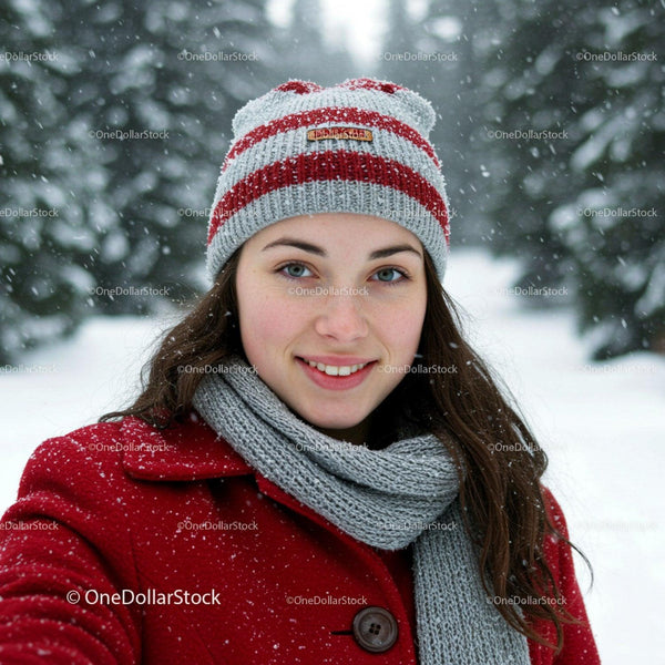 Young woman smiling outdoors in snowy winter forest