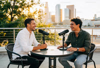 Two Friends Recording a Casual Podcast Outdoors
