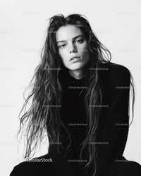 Stylish Black and White Portrait of a Young Woman with Wavy Hair