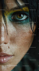 Close-up of Woman's Eye with Artistic Makeup and Bright Colors
