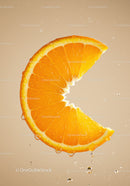 Fresh orange slice with water droplets on beige background