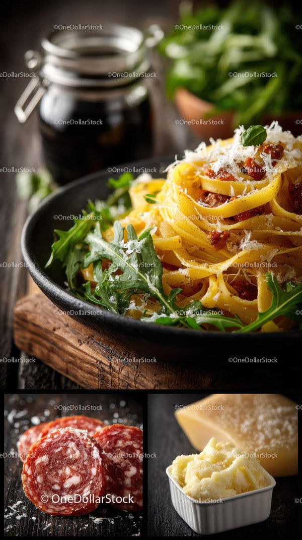 Świeża bazylia i rukola ze spaghetti w sosie pomidorowym
