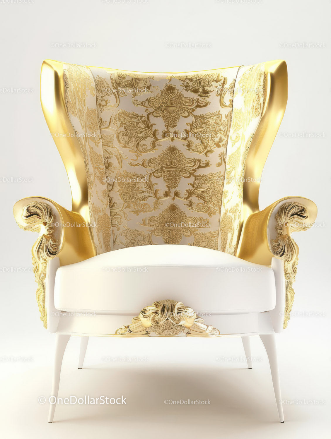 Elegant Gold and White Ornate Armchair with Baroque Design