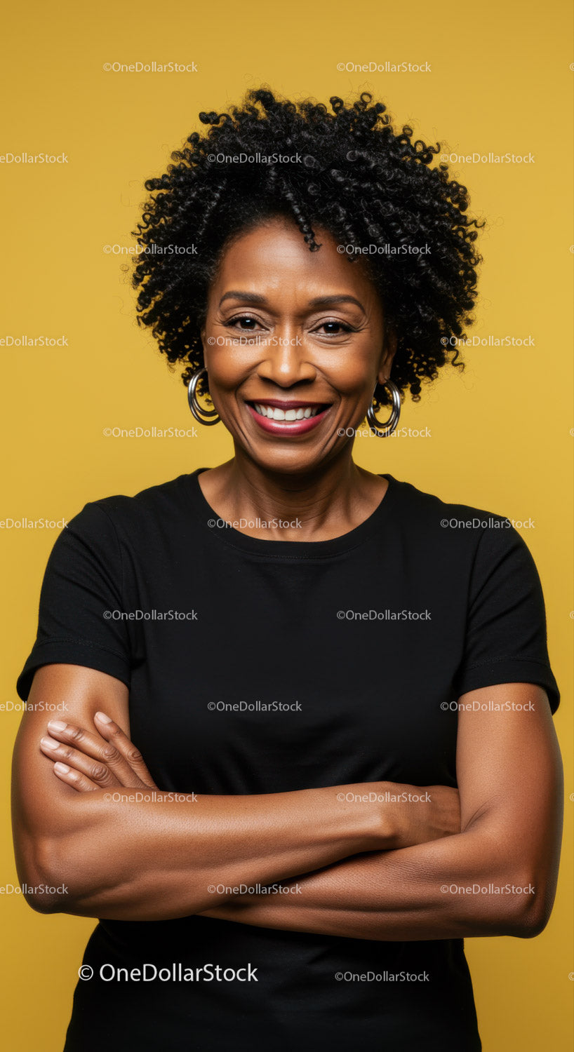 Confident Smiling Black Woman Portrait in Yellow Background