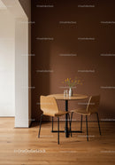 Modern minimalist dining corner with wooden table and chairs