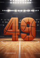 Basketball Number Forty Nine on Hardwood Court