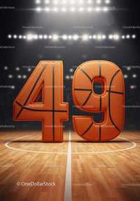 Basketball Number Forty Nine on Hardwood Court