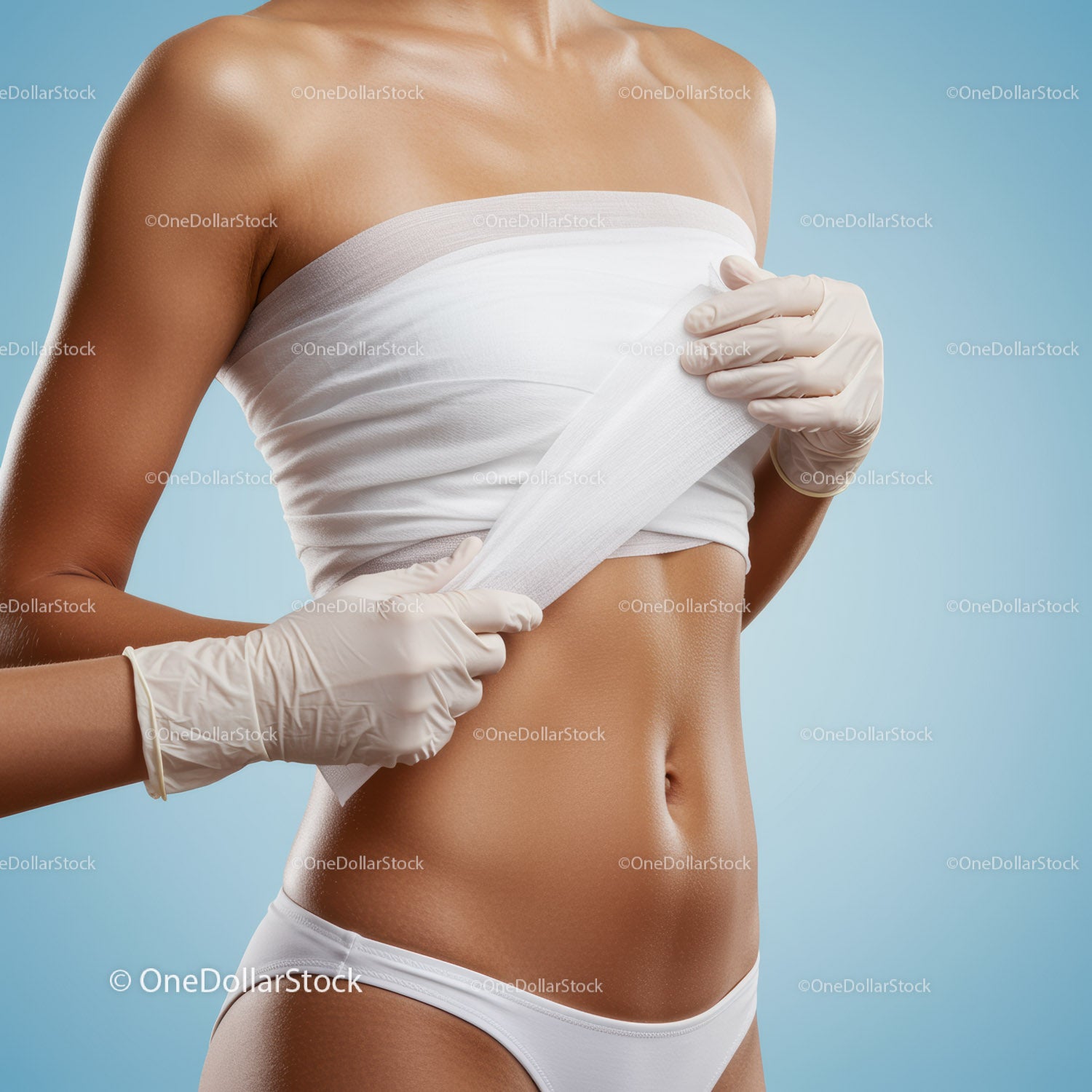 Woman Applying Bandage to Wounded Shoulder for First Aid Treatment