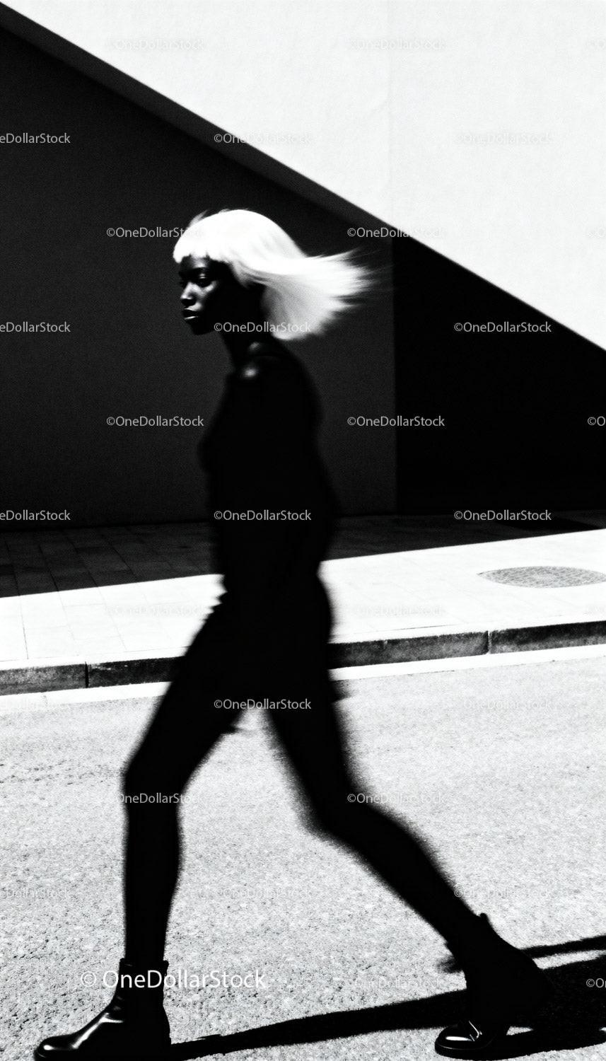 Silhouette of Woman with Flowing Hair in Urban Light
