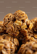 Closeup of homemade granola clusters stacked together